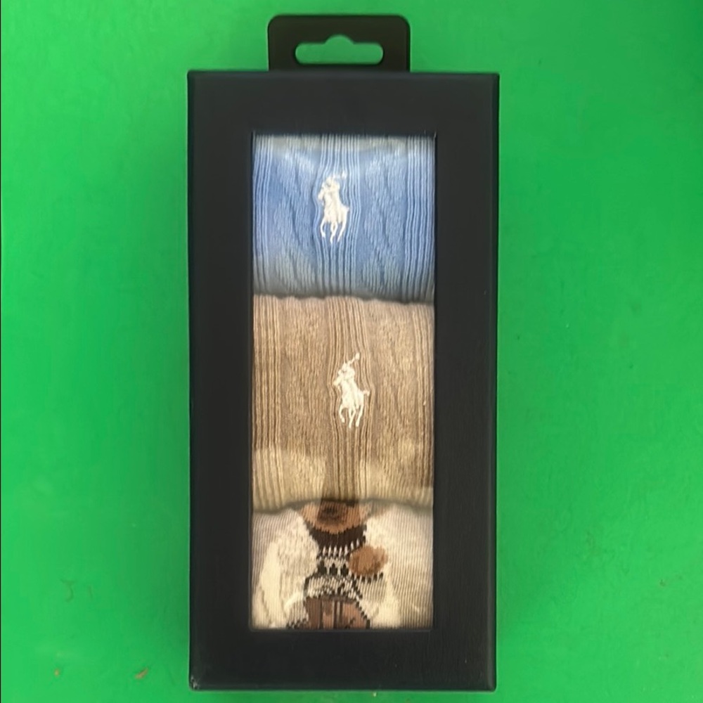 Ralph Lauren Polo Bear Trio Socks - Blue, Tan, Cream